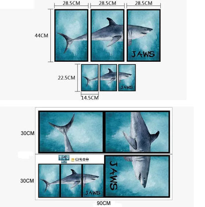 sAMHEZ HM92012 JAWS FRAME 3D DEEP BLUE SEA WALLSTICKER WALL STICKER