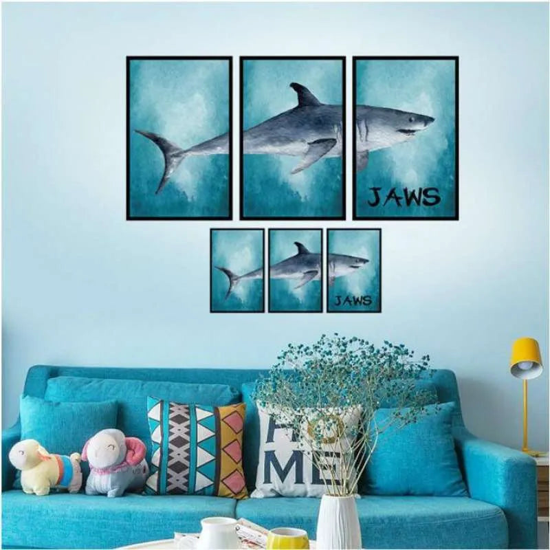 sAMHEZ HM92012 JAWS FRAME 3D DEEP BLUE SEA WALLSTICKER WALL STICKER