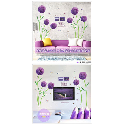 WALL STICKER BUNGA DANDELION UNGU PURPLE FLOWER STIKER DINDING SK9124