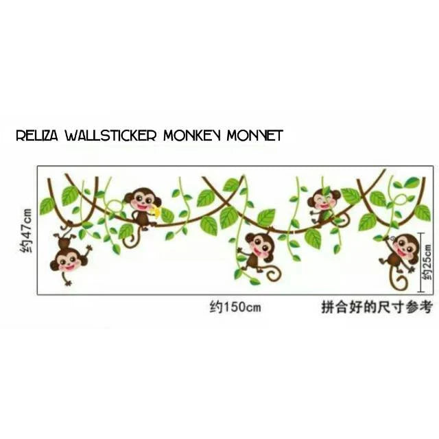 ADEK WALL STICKER MONKEY MONYET GLANTUNGAN ANAK KIDS STIKER DINDING AY7247 Wallsticker