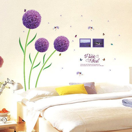 WALL STICKER BUNGA DANDELION UNGU PURPLE FLOWER STIKER DINDING SK9124
