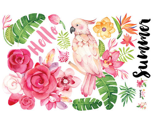 hello summer parrot flower wall stickers for living room kitchen bathroom wall decoration removable art decals mural  JM7351