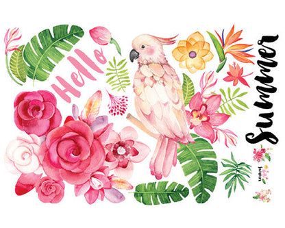 hello summer parrot flower wall stickers for living room kitchen bathroom wall decoration removable art decals mural  JM7351
