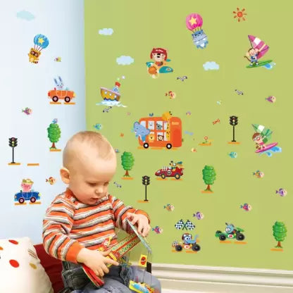 Creative Cartoon Car Wallpaper Kids Room Kindergarten Background Decorative Wall Stickers