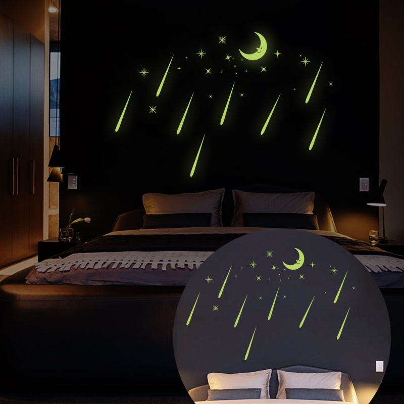 Moon and 30 falling stars glow in the dark wall decals