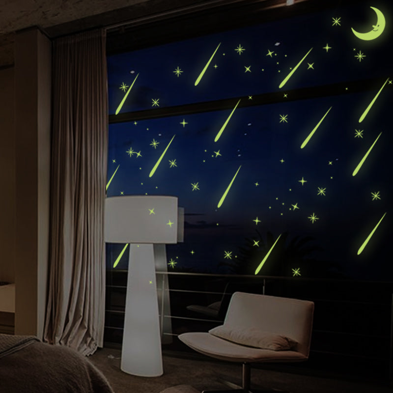 Moon and 30 falling stars glow in the dark wall decals