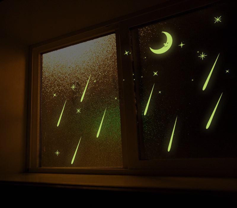 Moon and 30 falling stars glow in the dark wall decals