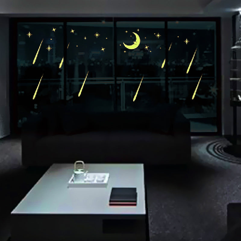 Moon and 30 falling stars glow in the dark wall decals