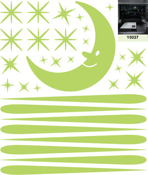 Moon and 30 falling stars glow in the dark wall decals