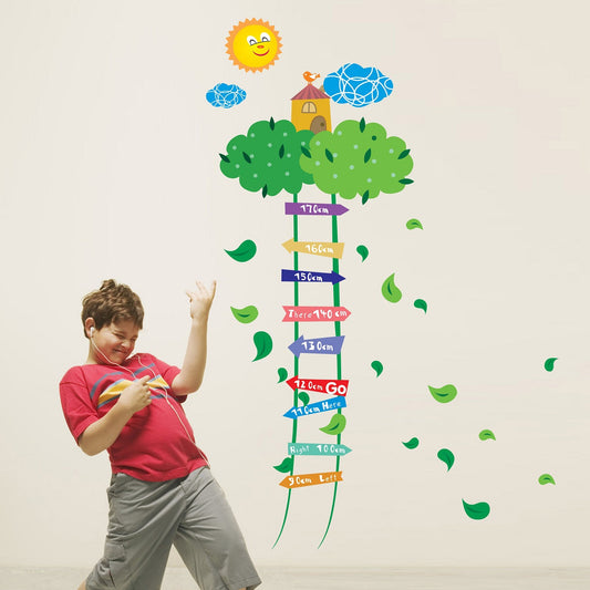 BIBITIME Green Leaves Ladder Height Chart Sun Sky Cloud Birds House Wall Decal Sticker Nursery Growth Charts Colorful Measurement for Kids Room Decor Art Mural (Minimum Scale: 90cm;Max:170cm)