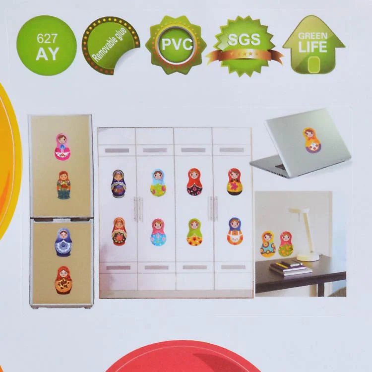 15pcs Russian Matryoshka Dolls Wall Stickers