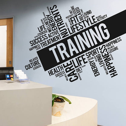 Training Fitness Wall Decals, Training Inspirational Words Quote Wall Sticker, Motivation Interior Decor Art Mural Fit Lifestyle Decal
