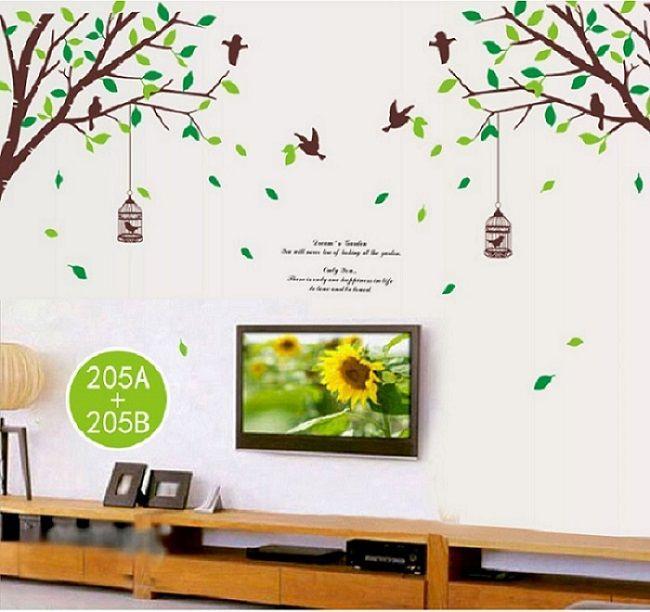 AY205ab  two-sided bird cage green leaves trees of TV background wall stickers room living room sofa bedroom retail