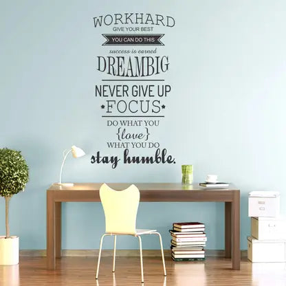 DZR2002 i20"w x 40"h Removable Vinyl Quotes "Work Hard, Never Give up" Wall Decal Inspirational Lettering Wall Sticker Decor Saying Murals for Kids Bedroom Living Room Nursery Walls Classroom Black