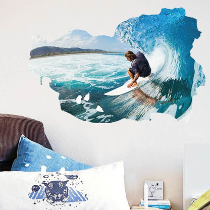 Wall Art Stickers Sailing Boat and Waves Wall Stickers Decal Art Decor Room Decoration Peel and Stick Self - Adhesive for Living Room Bedroom Playroom Room Wall Decor