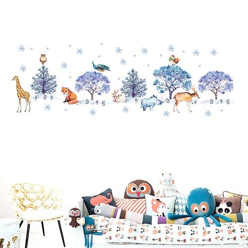 JM7353 Snowflake Forest Animals Children's Room Decorative Painting Wall Sticker - Blue Gray