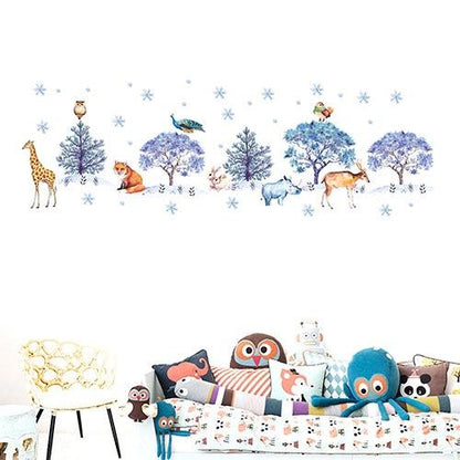 JM7353 Snowflake Forest Animals Children's Room Decorative Painting Wall Sticker - Blue Gray