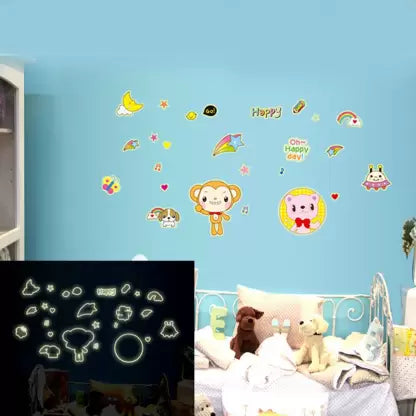 Cortina 25 cm Night Cartoon Radium Theme Vinly Wall Stickers Multi Color Glow in the Dark Sticker