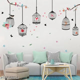 PG888  Girl's Walls Sticked with Bird Cages under Street Lamps and Loving Elk Composite Decoration Stickers